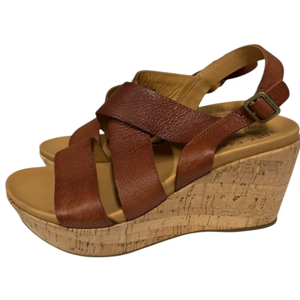 Kork-Ease Ashcroft Brown Leather Wedge Cork Platform Sandals 8 - Picture 2 of 7